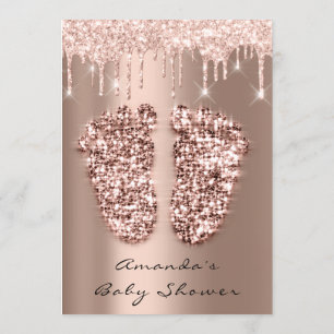 Baby Shower Feet Glitter Rose Blush Drip Boy Girl Invitation