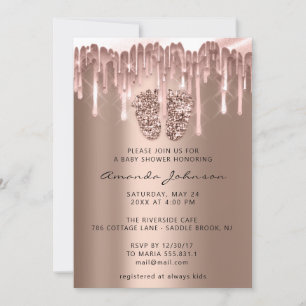 Baby Shower Feet Glitter Rose Blush Drip Boy Girl Invitation
