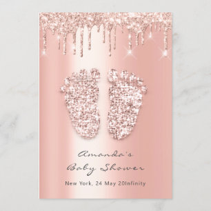 Baby Shower Feet Glitter Rose Drips Photo Boy Girl Invitation