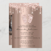 Baby Shower Feet Glitter Rose Drips Photo Boy Girl Invitation