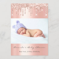 Baby Shower Feet Glitter Rose Drips Photo Boy Girl Invitation