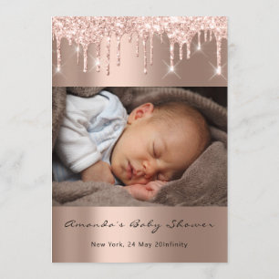 Baby Shower Feet Glitter Rose Drips Photo Boy Girl Invitation