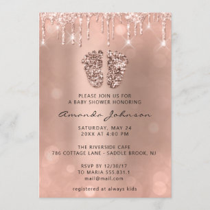 Baby Shower Feet Glitter Rose Glitter Boy Girl Invitation