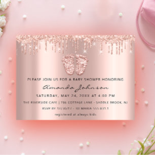 Baby Shower Feet Glitter Rose Gold Drips Boy Girl Invitation