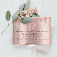 Baby Shower Feet Glitter Rose Gold Drips  Boy Girl Invitation