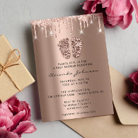 Baby Shower Feet Glitter Rose Gold Drips  Boy Girl Invitation