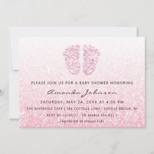 Baby Shower Feet Glitter Rose Pink Paste OmbreGirl Invitation