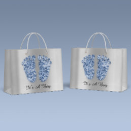 Baby Shower Feet It’s A Boy Blue Navy Silver Large Gift Bag