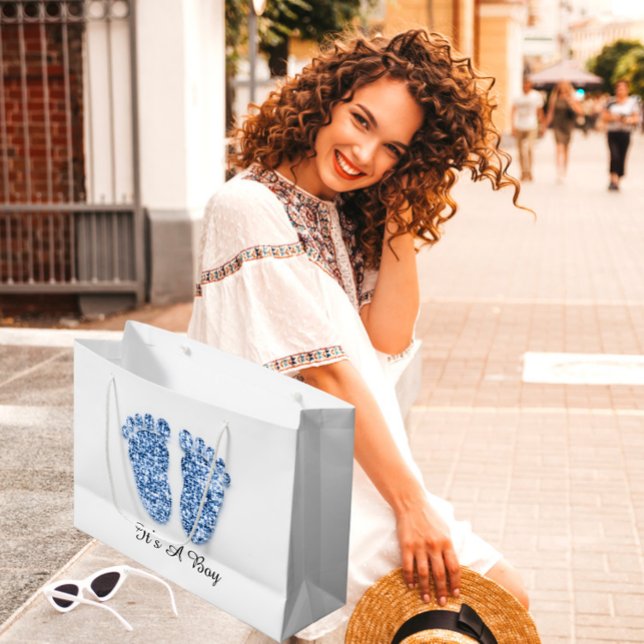 Baby Shower Feet It’s A Boy Blue Navy White Large Gift Bag (Baby Shower Feet It’s A Boy Blue Navy White Large Gift Bag)