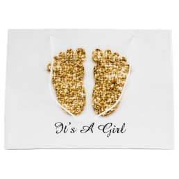 Baby Shower Feet It’s A Boy Girl Gold White Large Gift Bag