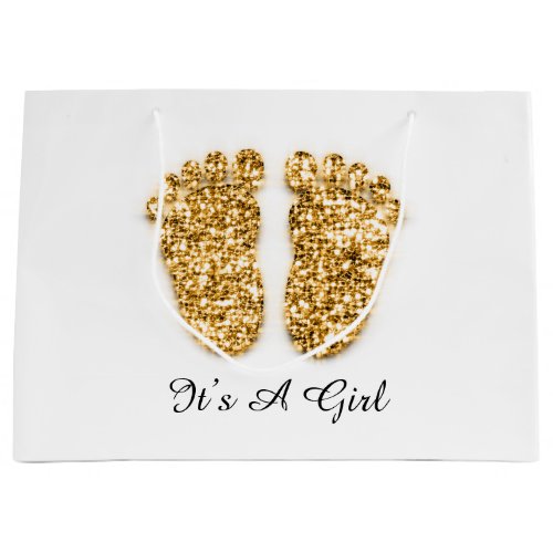Baby Shower Feet Its A Boy Girl Gold White Large Gift Bag