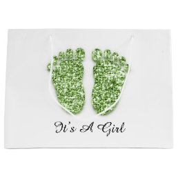 Baby Shower Feet It’s A Boy Girl Green White Large Gift Bag