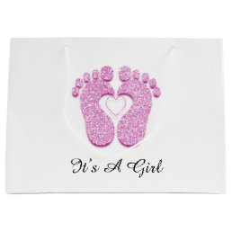 Baby Shower Feet It’s A Boy Girl Pink Heart White Large Gift Bag
