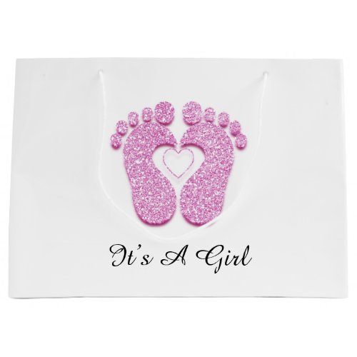 Baby Shower Feet Its A Boy Girl Pink Heart White Large Gift Bag