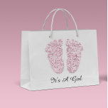 Baby Shower Feet It’s A Boy Girl Pink White Large Gift Bag<br><div class="desc">florenceK luxury branding for elegant baby shower event</div>