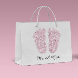 Baby Shower Feet It’s A Boy Girl Pink White Large Gift Bag