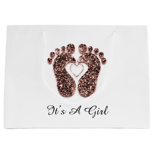 Baby Shower Feet Its A Boy Girl Rose Heart White Large Gift Bag