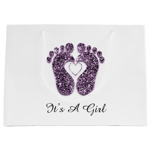 Baby Shower Feet Its A Boy Girl Viole Heart White Large Gift Bag