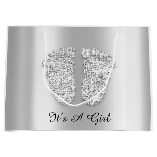 Baby Shower Feet Its A Girl Name Silver Gray Large Gift Bag