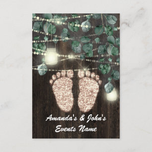 Baby SHOWER Feet  Rustic Green Wood Rose GOLD Invitation
