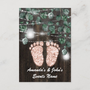Baby SHOWER Feet Rustic Green Wood Rose Invitation
