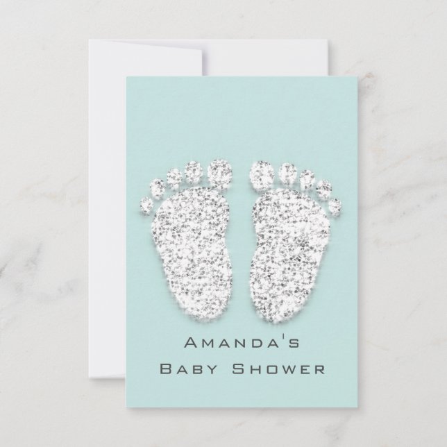Baby Shower Feet Silver Girl Boy Gray Aqua Invitation (Back)