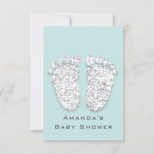 Baby Shower Feet Silver Girl Boy Gray Aqua Invitation