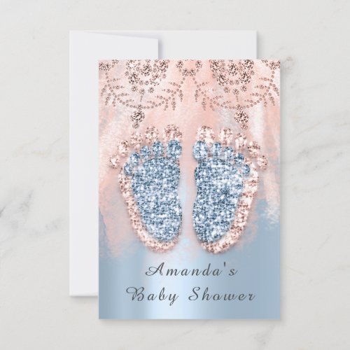 Baby Shower Feet Silver Girl Boy Royal Rose Blue  Invitation