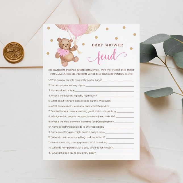 Baby Shower Feud Game Teddy Bear Card (Creator Uploaded)