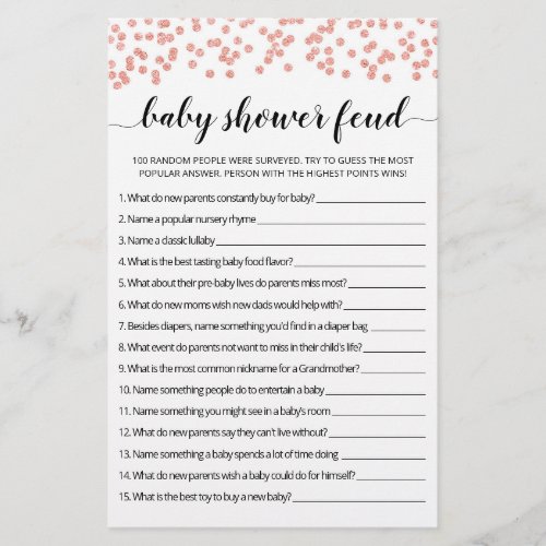 Baby Shower Feud game with Answers