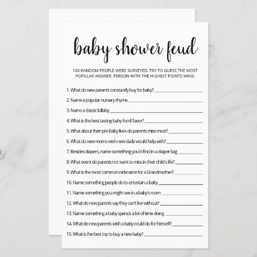 Baby Shower Feud game with Answers | Zazzle