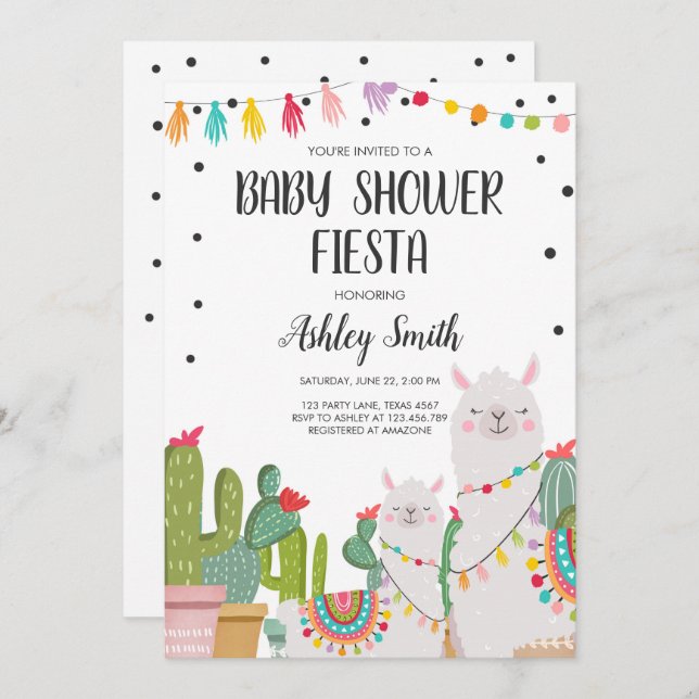 Baby Shower Fiesta Cactus Llama Confetti Mexican Invitation (Front/Back)