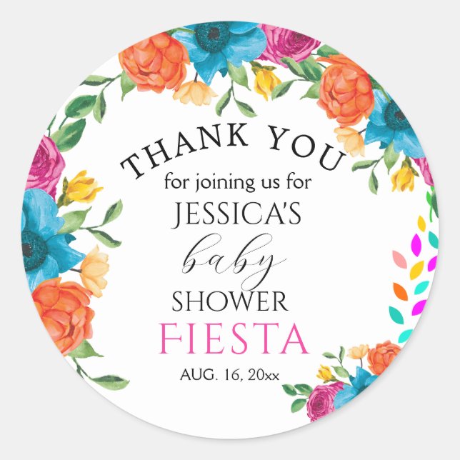 Baby Shower Fiesta Floral Party Favor Sticker (Front)