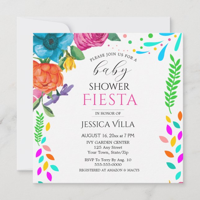Baby Shower Fiesta Floral Party Flat Invitation  (Front)