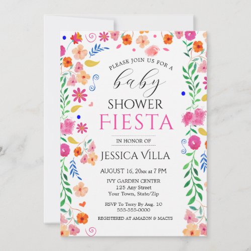 Baby Shower Fiesta Floral Pink Party Invitation 