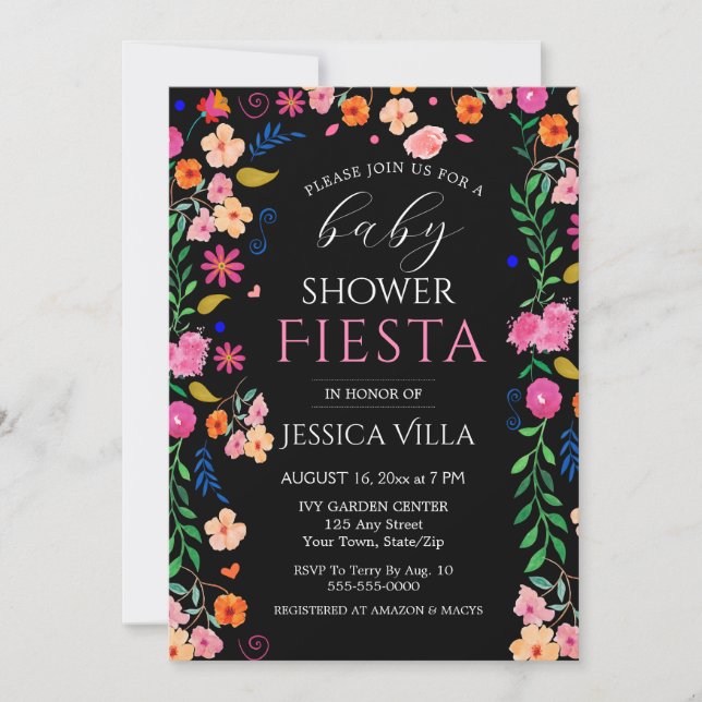 Baby Shower Fiesta Floral Pink Party Invitation  (Front)