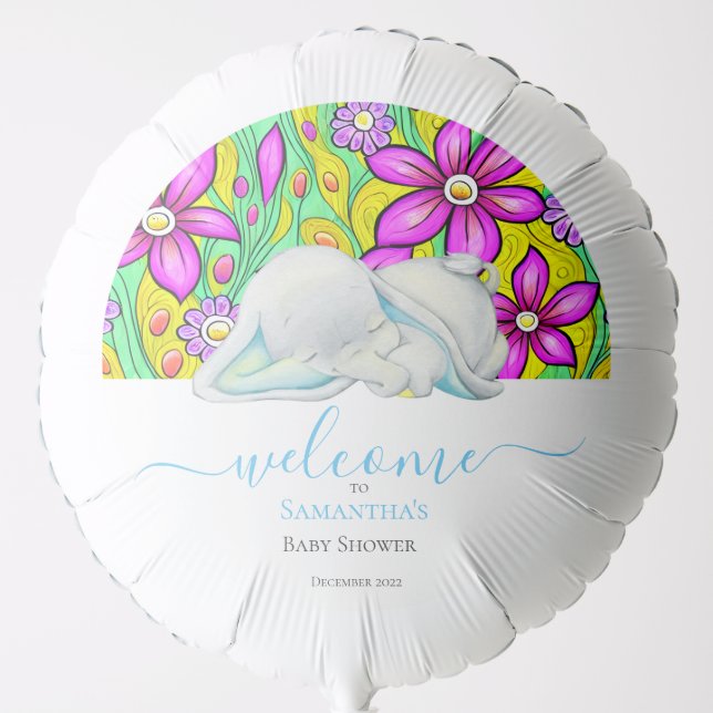 Baby Shower Flora Elephant Boy Blue  Balloon (Front)