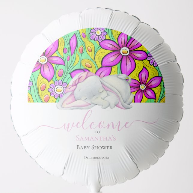Baby Shower Flora Elephant Girl pink Balloon (Front)