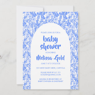 BABY SHOWER Floral Arch Blue Flower Pattern CUSTOM Invitation