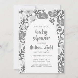 BABY SHOWER Floral Arch Gray Flower Pattern CUSTOM Invitation