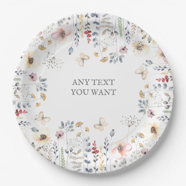BABY SHOWER, FLORAL, BOTANICAL BABY SHOWER INVITAT PAPER PLATES (Front)