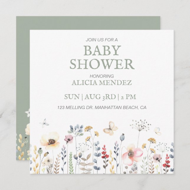 BABY SHOWER, FLORAL, BOTANICAL BABY SHOWER INVITATION (Front/Back)