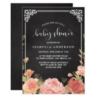 Baby Shower | Floral Bouquet & Frame on Chalkboard Card