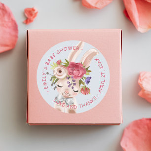 Baby Shower Floral Bunny Rabbit Cute Modern Classic Round Sticker