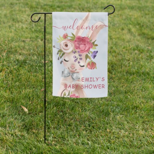 Baby Shower Floral Bunny Rabbit Cute Modern Garden Flag