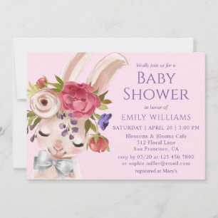 Baby Shower Floral Bunny Rabbit Cute Modern Invitation