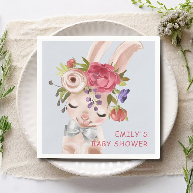 Baby Shower Floral Bunny Rabbit Cute Modern Napkins (Creator Uploaded)