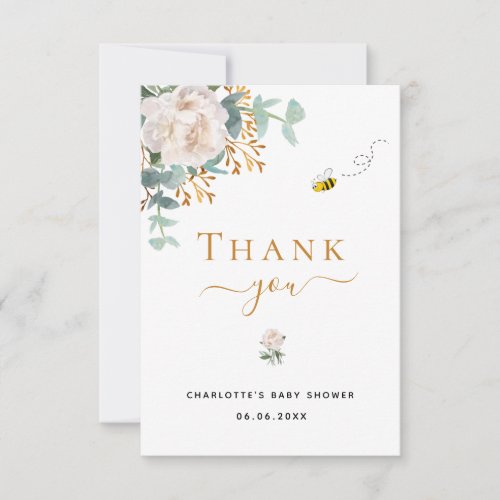 Baby Shower floral eucalyptus greenery bee elegant Thank You Card