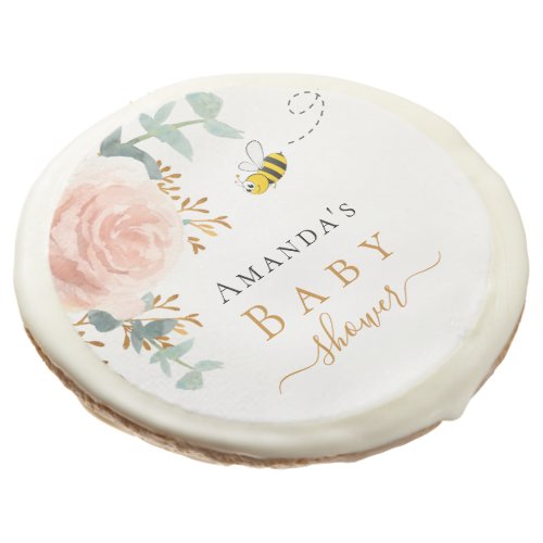 Baby Shower floral eucalyptus greenery pink bee Sugar Cookie