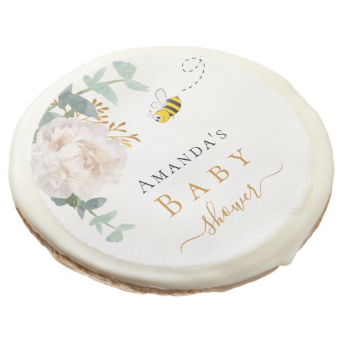 Baby Shower floral eucalyptus greenery white bee  Sugar Cookie